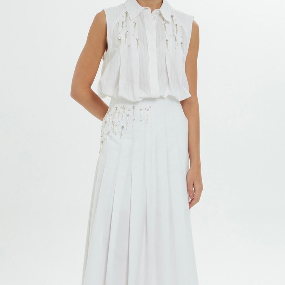 Shirt Collar Pleated Detailed White Blouse